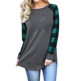 Listing 5 of 17 for Plain Long Sleeve Plaid Blouse
