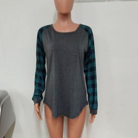 Listing 7 of 17 for Plain Long Sleeve Plaid Blouse
