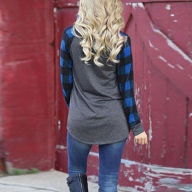 Listing 12 of 17 for Plain Long Sleeve Plaid Blouse