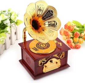 Listing 1 of 5 for Vintage Music Box Gramophone Mechanism Retro Small Plastic Jewelry Box For Bir
