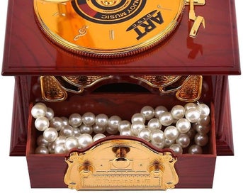 Listing 2 of 5 for Vintage Music Box Gramophone Mechanism Retro Small Plastic Jewelry Box For Bir