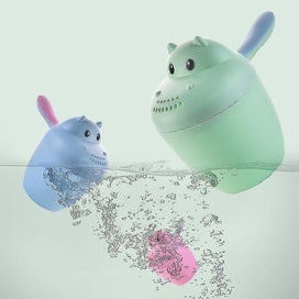Listing 4 of 4 for Kids Baby Shampoo Cup Cartoon Hippo Shape Baby Bath Shower Caps Cup Spoons Bat