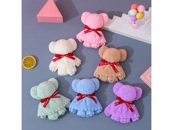 Listing 3 of 9 for 30x30cm Coral Velvet Fleece Bear Towel With Bag Absorbent Bathroom Towel