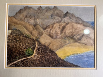 Listing 3 of 6 for Vintage Welsh Landscape 'Shamisen Range, Aden' Watercolour