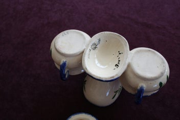 Listing 5 of 5 for CONDIMENT SET -BAD TASTE HUMOUR..QUIMPER FRANCE-HAND PAINTED