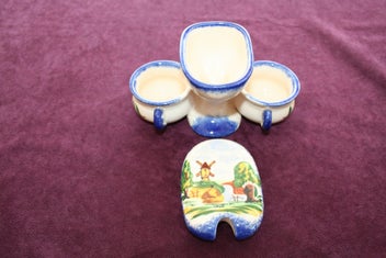 Listing 2 of 5 for CONDIMENT SET -BAD TASTE HUMOUR..QUIMPER FRANCE-HAND PAINTED