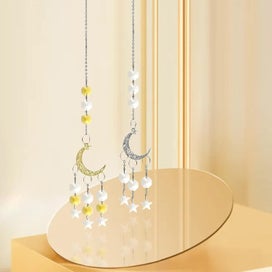 Listing 3 of 5 for 2 Pieces Crystal Sun Catcher Rainbow Prism Gold And Silver Moon Star Crystal