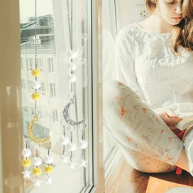 Listing 4 of 5 for 2 Pieces Crystal Sun Catcher Rainbow Prism Gold And Silver Moon Star Crystal