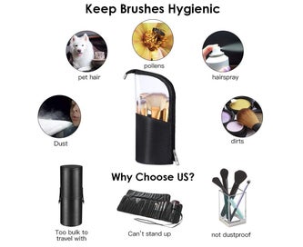 Listing 2 of 5 for Travel Make-up Brush Cup Holder Organizer Bag, Pencil Pen Case - Black+Pink