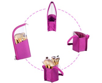 Listing 5 of 5 for Travel Make-up Brush Cup Holder Organizer Bag, Pencil Pen Case - Black+Pink