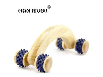 Listing 3 of 10 for New Natural Wooden Massager Curved Round Body Roller Massager Hands Push Bent