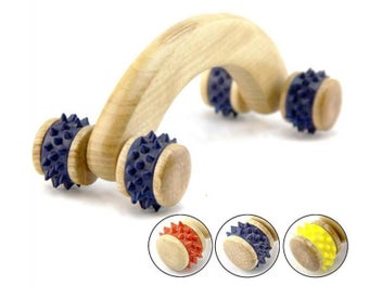 Listing 4 of 10 for New Natural Wooden Massager Curved Round Body Roller Massager Hands Push Bent