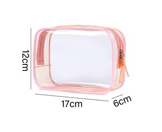 Listing 2 of 6 for 2pcs Clear Toiletry Bag Transparent Makeup Bags Set Waterproof Wash Bag - Pink