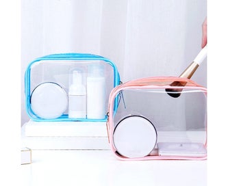 Listing 3 of 6 for 2pcs Clear Toiletry Bag Transparent Makeup Bags Set Waterproof Wash Bag - Pink