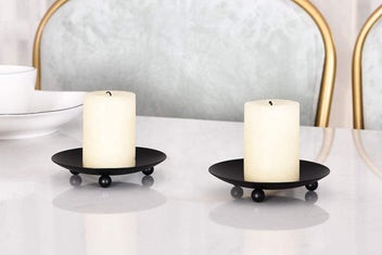 Listing 3 of 3 for 2Pcs Candle Holder Decorative Iron Pillar Candle Plate Stand for Weddings Dinnin
