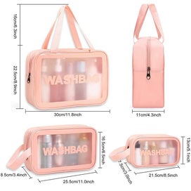 Listing 2 of 7 for 3Pcs PVC Cosmetic Bags for Makeup Travel Toiletry Wash Bags -Pink