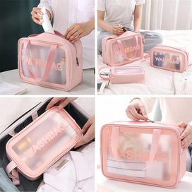 Listing 3 of 7 for 3Pcs PVC Cosmetic Bags for Makeup Travel Toiletry Wash Bags -Pink