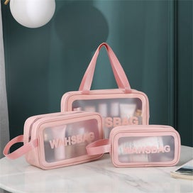 Listing 6 of 7 for 3Pcs PVC Cosmetic Bags for Makeup Travel Toiletry Wash Bags -Pink