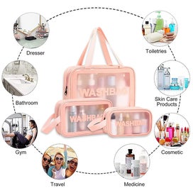 Listing 7 of 7 for 3Pcs PVC Cosmetic Bags for Makeup Travel Toiletry Wash Bags -Pink