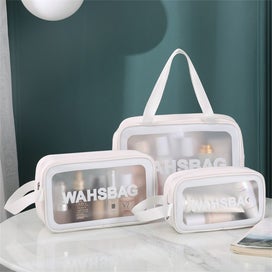 Listing 2 of 6 for 3Pcs PVC Cosmetic Bags for Makeup Travel Toiletry Wash Bags -White
