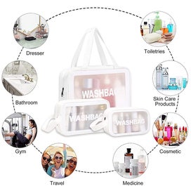 Listing 4 of 6 for 3Pcs PVC Cosmetic Bags for Makeup Travel Toiletry Wash Bags -White