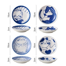 Listing 2 of 4 for 4Pcs Japanese Small Plate Ceramic Cute Cats Design Seasoning Plates