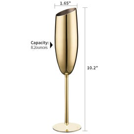 Listing 3 of 9 for Premium Stainless Steel Champagne Glasses 4-Pack Shatterproof Diagonal Flutes...