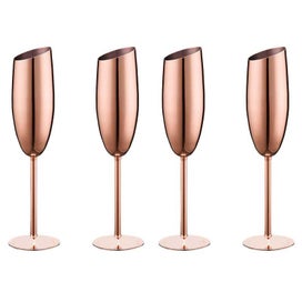 Listing 6 of 9 for Premium Stainless Steel Champagne Glasses 4-Pack Shatterproof Diagonal Flutes...
