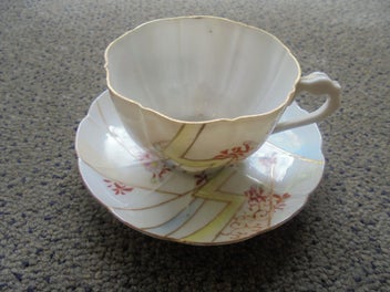 Listing 3 of 9 for Antique eggshell china duo - lightning bolt pattern