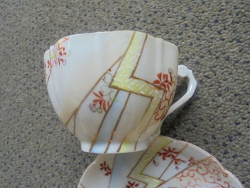 Listing 4 of 9 for Antique eggshell china duo - lightning bolt pattern