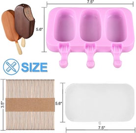 Listing 2 of 5 for Popsicle Mould, 2pcs Silicone Ice Cream Mould With Lid And 100 Wooden Lolly Pop