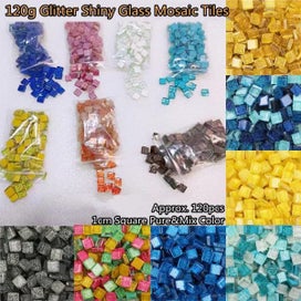 Listing 3 of 9 for 120g/4.23oz Approx 120pcs 1cm Square Multi-Color Glitter Shiny Glass Mosaic