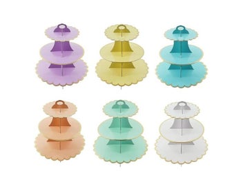 Listing 3 of 10 for 3-Layer Paper Bronzing Cake Stand Birthday Party Wedding Cake Decoration DIY