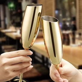 Listing 5 of 9 for Premium Stainless Steel Champagne Glasses 4-Pack Shatterproof Diagonal Flutes...