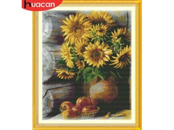 Listing 3 of 10 for HUACAN DIY Cross Stitch Sunflowers Cotton Thread Painting Embroidery Kits