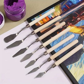 Listing 1 of 6 for NEW 7pcs Color Mixing Palette Painting Tools Wooden Redwood Palette Knife Set