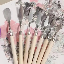 Listing 2 of 6 for NEW 7pcs Color Mixing Palette Painting Tools Wooden Redwood Palette Knife Set