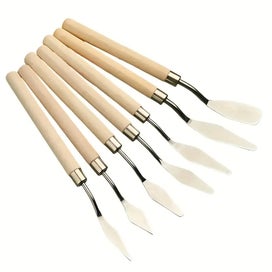 Listing 3 of 6 for NEW 7pcs Color Mixing Palette Painting Tools Wooden Redwood Palette Knife Set