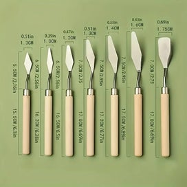 Listing 4 of 6 for NEW 7pcs Color Mixing Palette Painting Tools Wooden Redwood Palette Knife Set