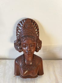 Listing 4 of 8 for Vintage wood carving Balinese Wood Carving Bust Of Janger Singer Dancer