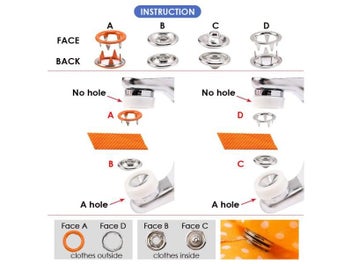 Listing 6 of 10 for 100/200 Sets Snap Fasteners Kit Tool Metal Snap Buttons Rings With Fastener