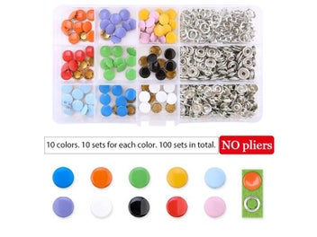 Listing 1 of 10 for 100/200 Sets Snap Fasteners Kit Tool Metal Snap Buttons Rings With Fastener