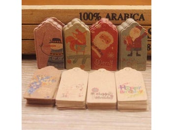 Listing 6 of 10 for 100PC White Kraft Printed Christmas New Year Gift Tags For Cake Party
