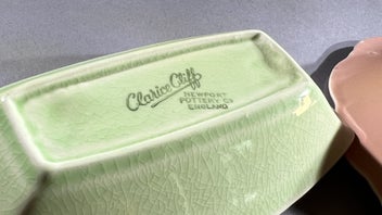 Listing 8 of 10 for 2 Vintage Clarice Cliff Dishes – Pink & Green Glazed Earthenware, England