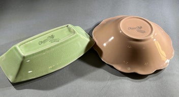 Listing 3 of 10 for 2 Vintage Clarice Cliff Dishes – Pink & Green Glazed Earthenware, England