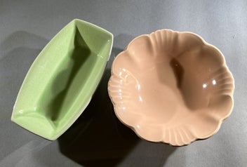 Listing 1 of 10 for 2 Vintage Clarice Cliff Dishes – Pink & Green Glazed Earthenware, England