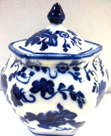 Listing 1 of 1 for Temple Jar, Hexagonal, White, blue floral design.