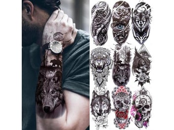 Listing 3 of 9 for 1PC Black Forest Tattoo Sticker For Men Women Tiger Wolf Death Skull Temporary