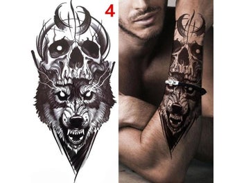 Listing 6 of 9 for 1PC Black Forest Tattoo Sticker For Men Women Tiger Wolf Death Skull Temporary