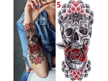 Listing 7 of 9 for 1PC Black Forest Tattoo Sticker For Men Women Tiger Wolf Death Skull Temporary